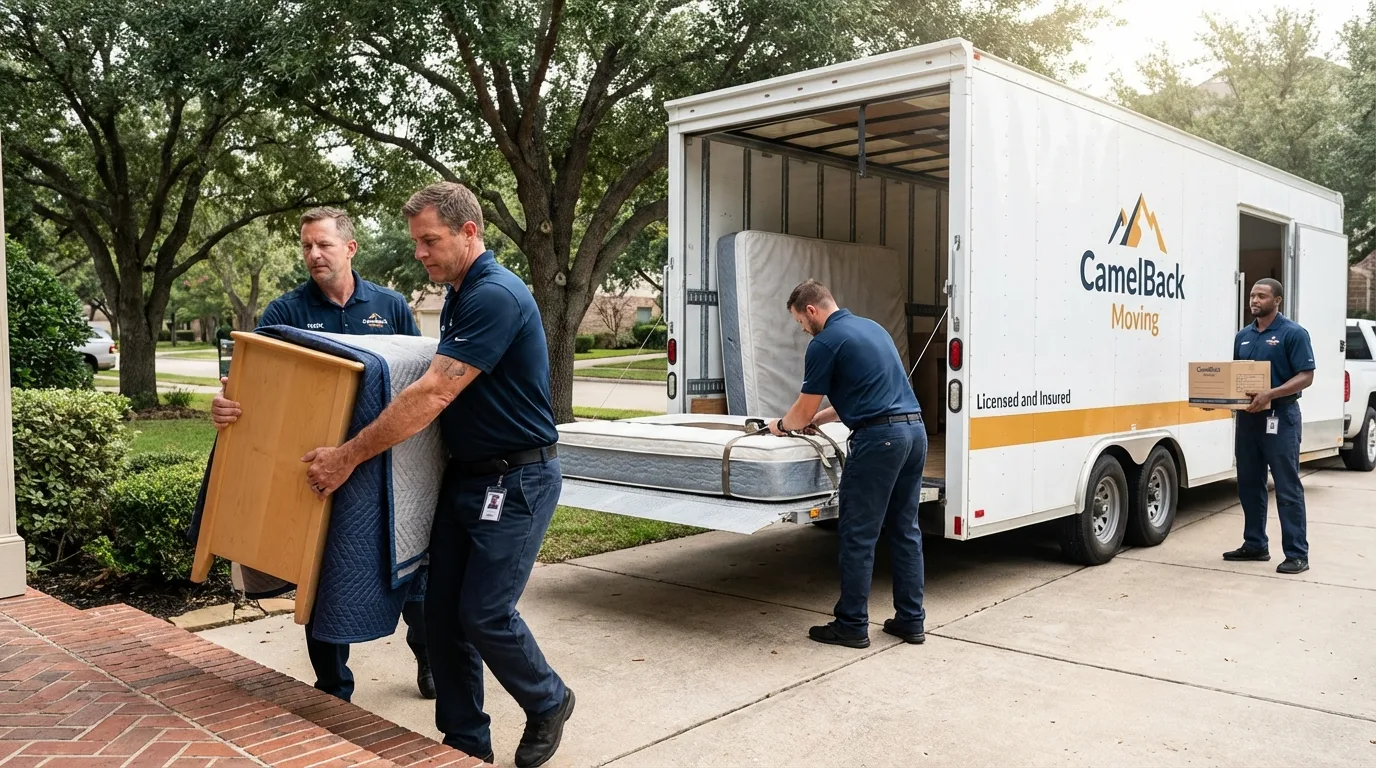 Crew loading residential truck for cross-state move from Harper, KS