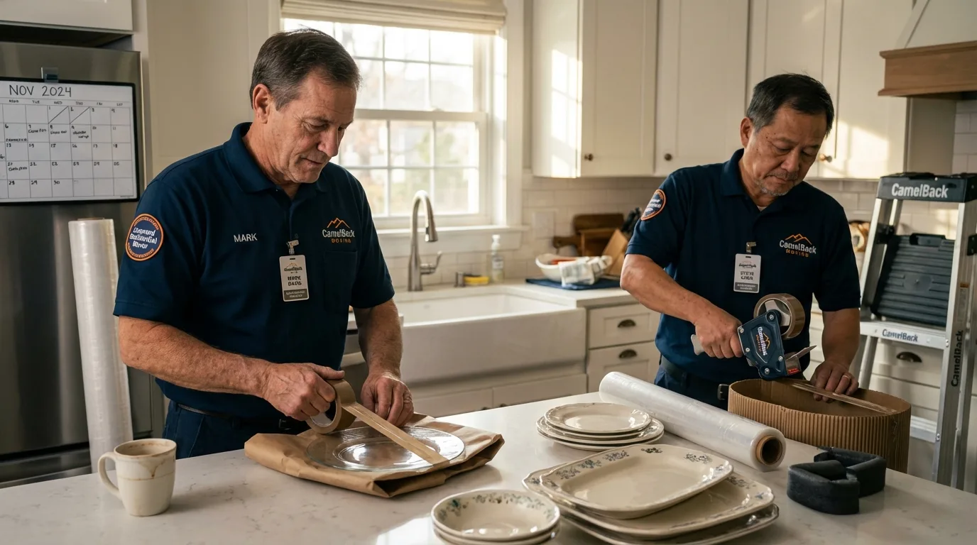 Professional crew packing kitchen dishware in Harper, KS